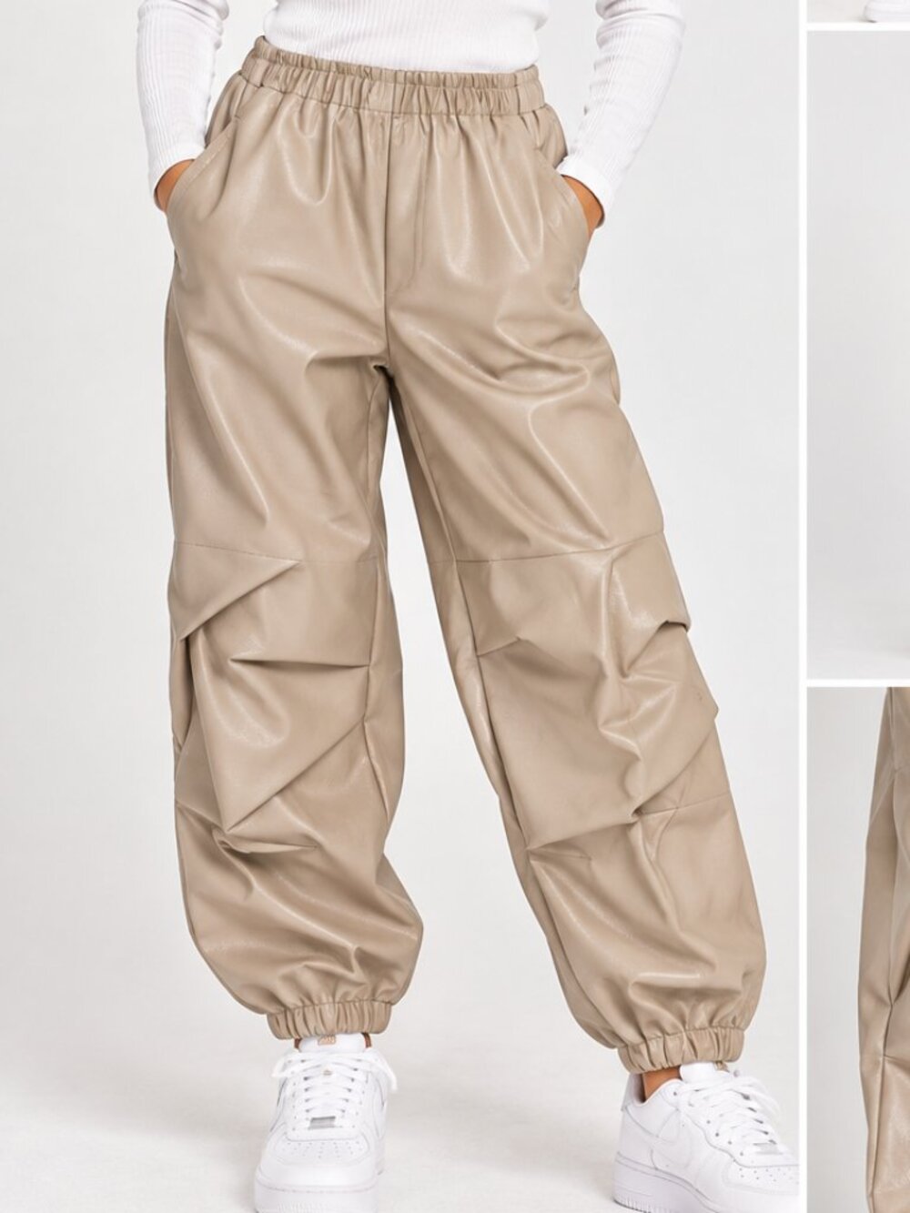 NWT ZARA faux leather cream trouser pants girls size 11-12 (B27)